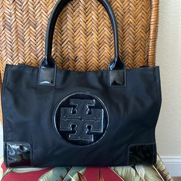 Tory Burch Handbags - Tory Burch Ella Black Patent leather & Nylon Tote